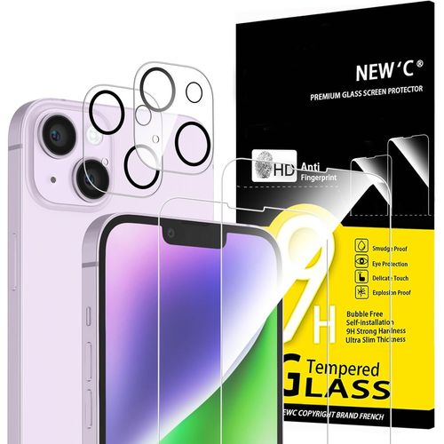 Pack Of 4, 2 X Tempered Glass For Iphone 14 Plus (6.7) And 2 X Rear Camera Protectors - Bubble-Free - Heavy Duty - 9h Hardness Glass