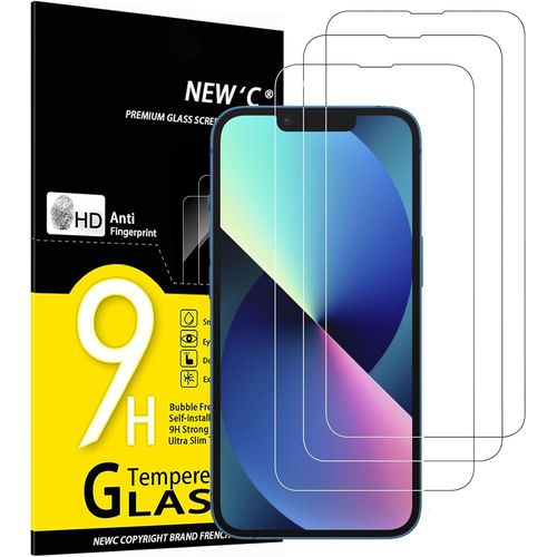 CAUC-Lot de 3, Verre Trempé pour iPhone 14, iPhone 13, iPhone 13 Pro (6,1 Pouces), Film Protection écran -sans Bulles d'air -Ultra Résistant (0,33mm HD Ultra Transparent) Dureté 9H Glass