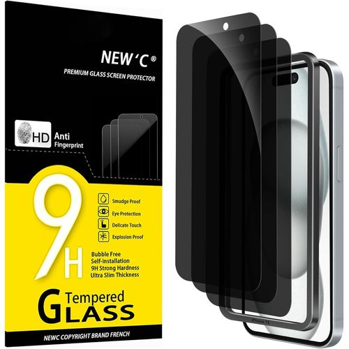 Eryi-Kit De 3, Verre Trempé Anti-Espion Pour Iphone 16, Iphone 15 (6,1 Pouces) Protection Écran Contre Les Rayures - Angle De Confidentialité 28 Degrés Amélioré - Outil D'installation Facile Inclus