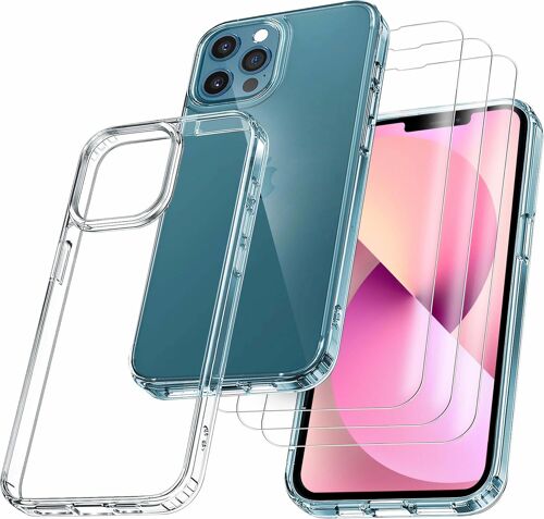 Zoll Iphone 13 Pro 6.1 Case, With 3 Armor Tempered Glass Films, Never Yellowing Military Standard, Shock Resistant And Scratch Resistant Protective Case Transparent