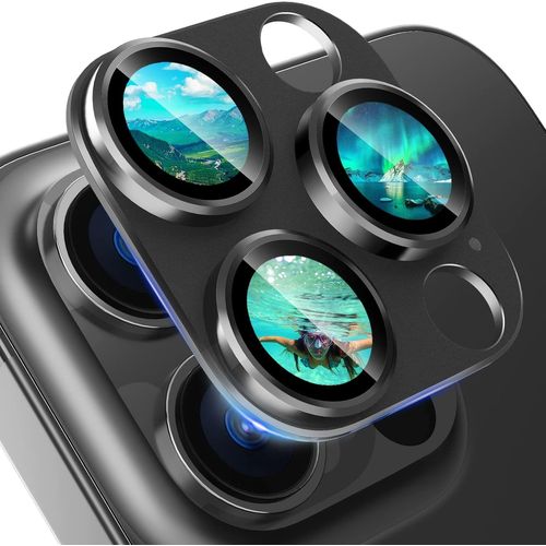 Caméra Arrière Protecteur Pour Iphone 13 Pro/Iphone 13 Pro Max,[Alliage D'aluminium Intégré] Hd Verre Trempé Anti-Rayures Métallique Protecteur Objectif Appareil Photo-Noir