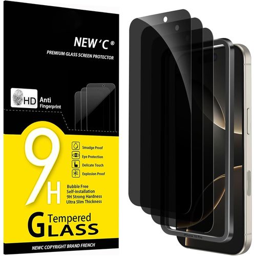 CAUC-Kit de 3, Verre Trempé Anti-Espion pour iPhone 16 Pro (6,3 Pouces) Protection écran efficace contre les Rayures-Angle de Confidentialité 28 Degrés- Outil d'installation facile inclus