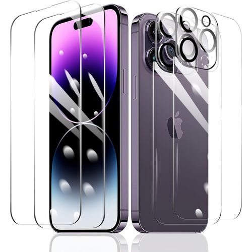 2×Film Protection D'Écran Pour Iphone 14 Pro Max + 2×Protection Camera Objectif Arriere Appareil Photo + 2×Arrière Verre Trempé, Vitre Protecteur Accessoires, Hd Dureté 9H Glass, Compatible Coque