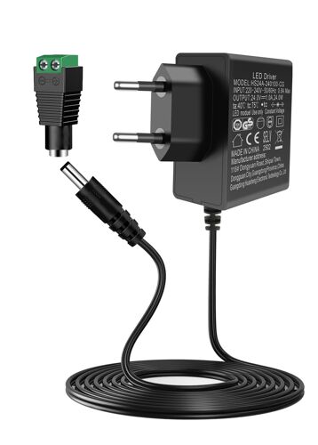Bloc d'alimentation universel 24 V 1 A - Adaptateur CA - Entrée 220-240 V 50-60 Hz - Bloc d'alimentation 24 V 1 A 124 W - Sortie - Adaptateur convertisseur onduleur - Chargeur - Adaptateur AC/DC