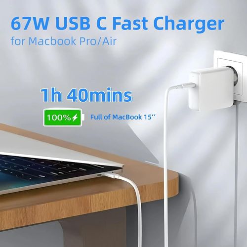 Chargeur Macbook Pro 67w Usb - C Pour Macbook Pro/Air 13-15 Pouces 2018-2024,Ipad 12,9/11 Pouces, Ipad Air 5/4,Acer, Thinkpad, Hp Et Tous Les Périphériques Usb -C Avec Câble 2m/6.6f[Z2298]