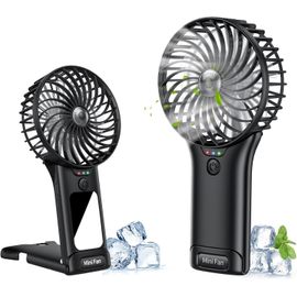 Ventilateur Portable à Main, Ventilateur Silencieux Mini Portable Rechargeable par USB, Ventilateur de Poche Personnel avec Miroir, Ventilateur de Bureau à Piles à 4 Vitesses pour Bureau et Voyage