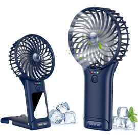 Ventilateur Portable à Main Silencieux, Mini Rechargeable USB, Avec Miroir, à Piles 4 Vitesses Pour Bureau et Voyage
