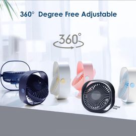 Mini ventilateur de bureau USB silencieux et portable alimenté par USB uniquement (pas de batterie), 3 réglages de vitesse, pivotant à 360° pour la maison et les voyages Rose