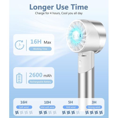 Mini Ventilateur Portable à Main USB, 2600mAh Rechargeable à 4 Vitesses Petit Ventilateur de Poche avec Matériau Métallique de poche pour Bureau Maison Extérieur