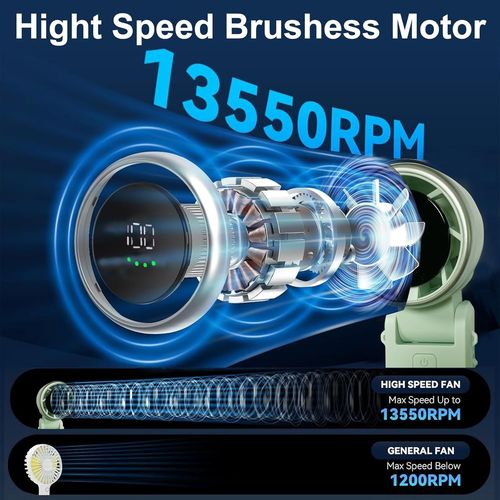 Ventilateur Mini Portable avec Batterie Rechargeable 4000mAh,Ventilateur USB, Ventilateur de Poche Petit et Pliable sans Pales Turbo avec Affichage LED, Adapté pour les Voyages/Camping/Plein Air,Vert