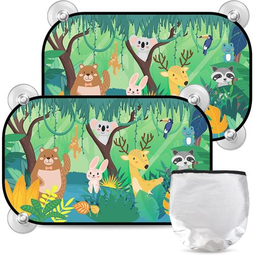2 Paquets De Pare-Soleil Pour Voiture Bébé,Protection Uv Pour Enfants,52x31cm Avec Motifs Animaux Mignons,Autocollant Et 8 Ventouses,Protection Contre La Chaleur Et Les Reflets Pour Enfants