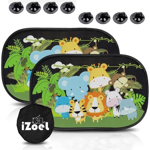 Hljhj-Pare Soleil Voiture Bébé Enfant, 2 Pcs Pare Brise Vitres Latérales, Motif Animalier Lion Éléphant, Auto Adhésifs, 8 Ventouses + Sac Rangement, 51 X 31 Cm, Universelle - Protection Solaire Et Uv