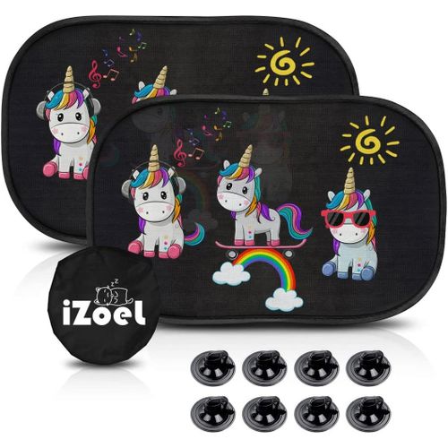 Hljhj-Pare Soleil Voiture Bébé Enfant, 2 Pcs Pare Brise Vitres Latérales, Auto Adhésifs, 8 Ventouses, Sac Rangement, 51 X 31 Cm, Universelle - Protection Solaire Et Uv (Motif Licorne Arc-En-Ciel)