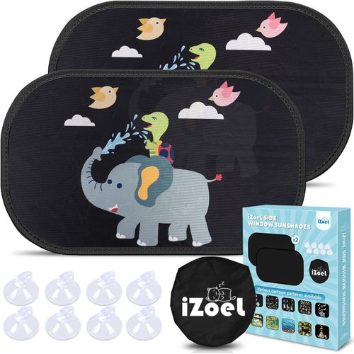 Eryi-Pare Soleil Voiture Bébé Enfant, 2 Pcs Pare Brise Vitres Latérales, Motif Elephant Turtle Birdie, Auto Adhésifs, 8 Ventouses, Sac Rangement, 51 X 31 Cm, Universelle - Protection Solaire Et Uv