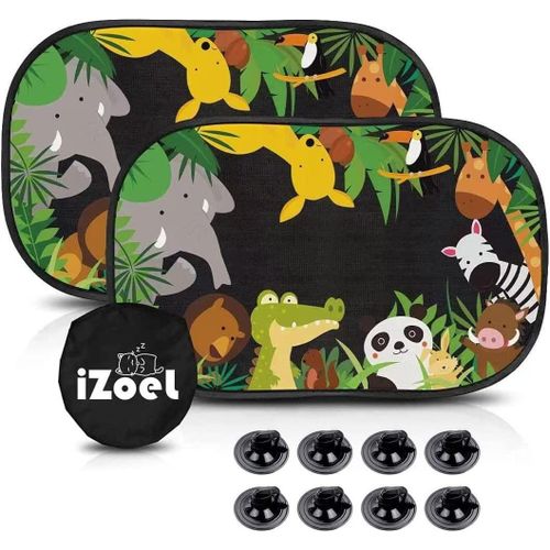 Hljhj-Pare Soleil Voiture Bébé Enfant, 2 Pcs Pare Brise Vitres Latérales, Motif Eléphant Crocodile Animal, Auto Adhésifs, 8 Ventouses, Sac Rangement, 51 X 31 Cm, Universelle - Protection Solaire Et U