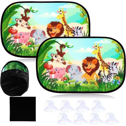 Kal-2 Pièces Animaux Forêt Motif Pare-Soleil Pour Voiture Bébé, Auto-Adhésifs Pare Soleil Vitre Laterale, Bloquer Les Rayons Uv, Par Protege Soleil Voiture Arrière Enfants Et Animaux