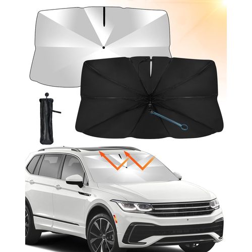 Kal-Pare Soleil Voiture Pare Brise Avant Rotation À 360° Pliable Pare Soleil Voiture Parapluie Protection Uv Pour La Plupart Des Voitures Suv Monospaces Et Camions (L(140 * 78 Cm))