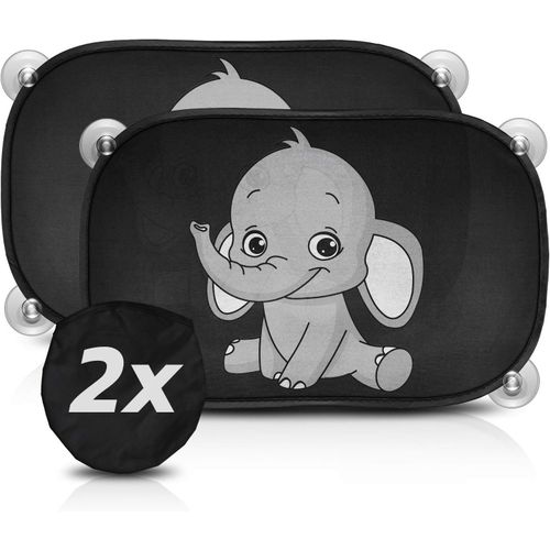 Kal-Pare-Soleil Voiture Bébé - Pare Soleil Enfant, 2 Pc., 48x 30cm, Protection Uv/Chaleur, Nouvelles Ventouses, Accessoire Voiture Interieur, Éléphant