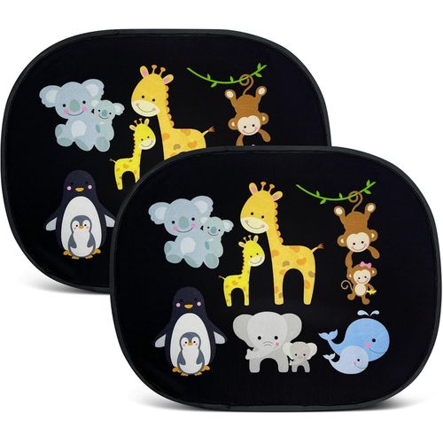 Kal-2x Pare-Soleil Autoadhésif - Protection Solaire Pour Enfants Bébé - Bébé Animaux Avec Maman - Pare-Soleil Pour Vitres De Voiture - 44x36cm - Pare-Soleil Auto Y Compris Sacoche - Universelle