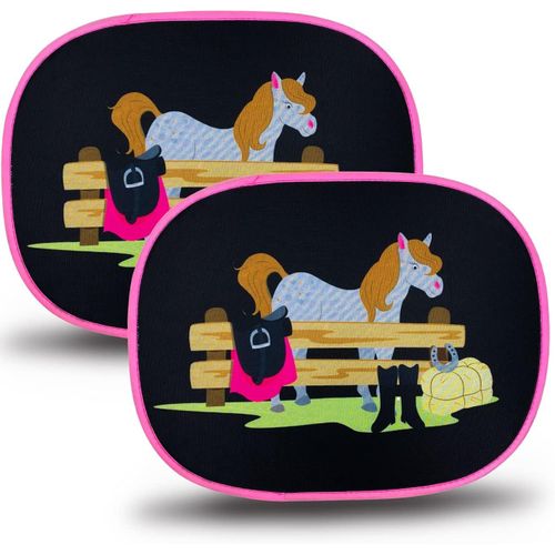 Kal-2x Pare-Soleil Autoadhésif - Protection Solaire Pour Enfants Bébé - Cheval Ferme - Pare-Soleil Pour Vitres De Voiture - 44x36cm - Pare-Soleil Auto Y Compris Sacoche - Universelle