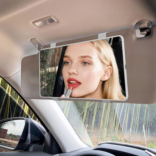 Kal-Miroir De Voiture Pour Pare-Soleil (Sans Éclairage) - Miroir Cosmétique Avec Bande Élastique - Miroir De Maquillage Pour Pare-Soleil De Voiture - Blanc