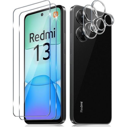 Verre Trempé Pour Xiaomi Redmi 13 4g Avec Caméra Arrière Protecteur [2+2 Pièces], Dureté 9h [Sans Bulles] [Ultra Hd] Ultra Résistant Film Vitre Trempé Protection Écran [Transparente]