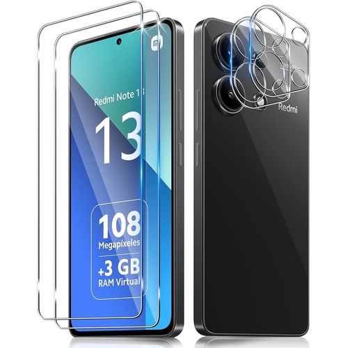 Verre Trempé Pour Xiaomi Redmi Note 13 4g Avec Caméra Arrière Protecteur [2+2 Pièces],Dureté 9h [Sans Bulles] [Ultra Hd] Ultra Résistant Film Vitre Trempé Protection Écran [Transparente]