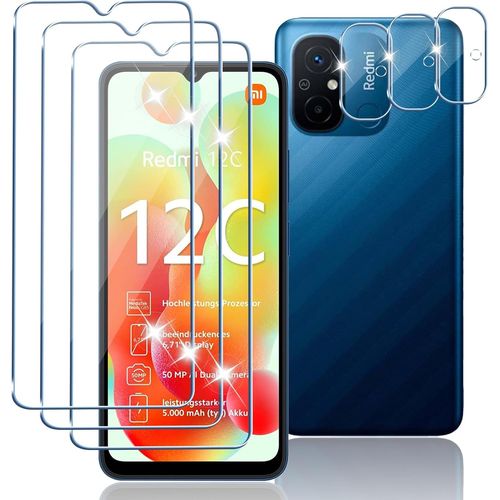 Verre Trempé Pour Xiaomi Redmi 12c, Contenir 3 Protection Écran Et 3 Caméra Protecteur, Hd Transparent, Sans Bulles, Dureté 9h Glass, Ultra Résistant Film Vitre Protection Écran