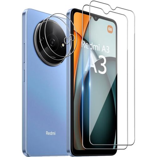 Tempered Glass (2) + Rear Camera Protector (2) For Xiaomi Redmi A3 Tempered Glass Screen Protector Ultra Resistant Anti-Scratch