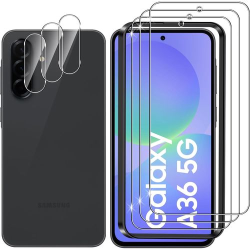 CAUC-pour Samsung Galaxy A36 5G Verre Trempé, 3+3 Pièces Protection écran + Caméra Arrière Protecteur Film, 9H Dureté HD Anti-Rayures Sans Bulles Vitre Trempé Protecteurs d'écran