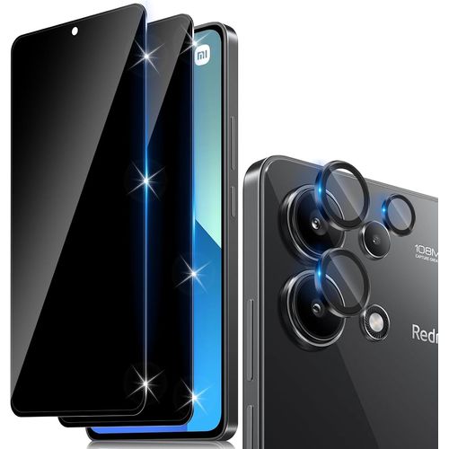 Kal-Verre Trempé Anti-Espion Pour Xiaomi Redmi Note 13 4g Avec Caméra Arrière Protecteur [2+1 Pcs], Protection Objectif Caméra Pour Tout Coquedureté 9h Hd Glass Anti-Spy Protection D`Écran
