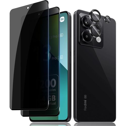 Lot 2+1 Verre Trempé Anti-Espion Pour Xiaomi Redmi Note 13 Pro 5g ¿ Protection Écran Confidentialité + Protège Lentille Caméra 9h Anti-Rayures