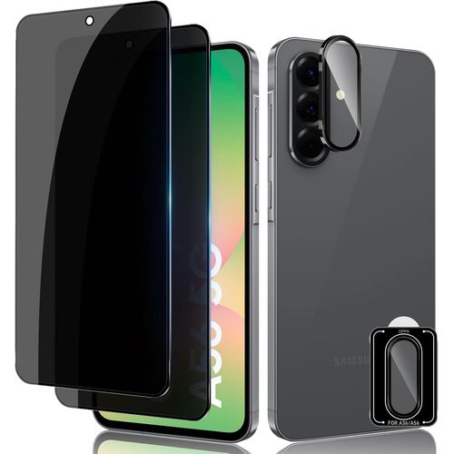 Anti-Espion Verre Trempé Pour Samsung Galaxy A56 5g, 2+1 Pièces Anti-Spy Protection Écran + Caméra Lentille Protecteur Film, 9h Dureté Sans Bulles Anti-Rayures Privacy Protecteurs D'écran