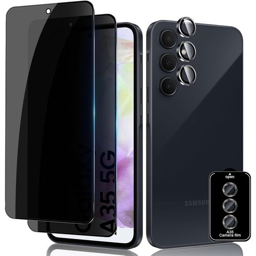 Samsung Galaxy A35 5g - Verre Trempé Vie Privée Pack 2+1 (2x Écran + 1x Protection Lentille) 9h Anti-Rayures Anti-Regard