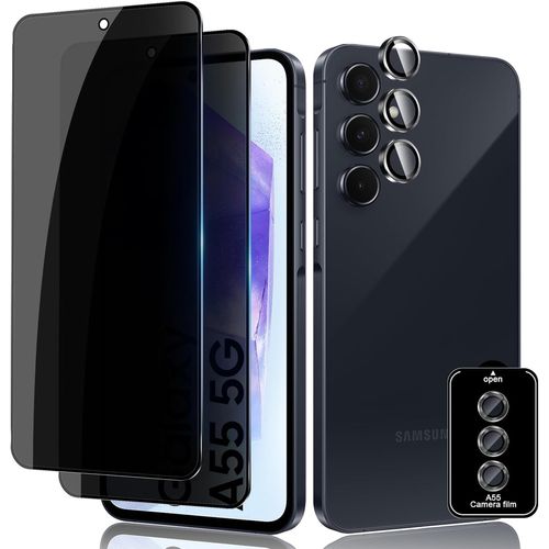 CAUC-pour Samsung Galaxy A55 5G Anti-Espion Verre Trempé, 2+1 Pièces Anti-Spy Protection écran + Caméra Lentille Protecteur Film, 9H Anti-Rayures Sans Bulles Privacy Protecteurs d'écran