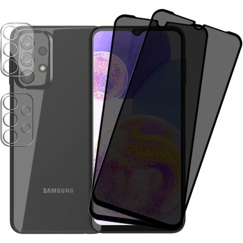 Anti-Spy Tempered Glass For Samsung Galaxy A23/A23 5g, 2 Pieces Privacy Screen Protector And 2 Pieces Rear Camera Protectors With Easy Installation Kit, Anti-Spy Screen Protector