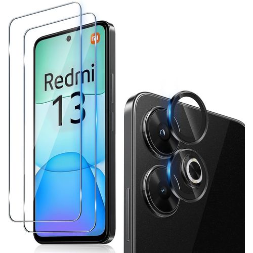Verre Trempé Pour Xiaomi Redmi 13 4g / Poco M6 4g Avec Caméra Arrière Protecteur [2+1 Pcs], Protection Objectif Caméra Individuel Pour Tout Coque¿Dureté 9h Hd Glass Film De Protection D¿Écran