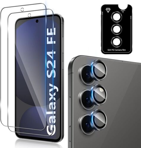 Tempered Glass For Samsung Galaxy S24 Fe 5g With Rear Camera Protector [2 + 1 Pieces], Individual Camera Lens Protection For All Cases, 9h Hardness Hd Glass Screen Protector Film