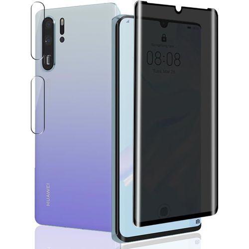 CAUC-1 Pièce Verre Trempé Anti Espion pour Huawei P30 Pro Protection D'écran + 2 Pièces Protecteur Caméra, Dureté 9H/Anti-Spy, Protège Écran pour Huawei P30 Pro - Privacy Vitre Trempé