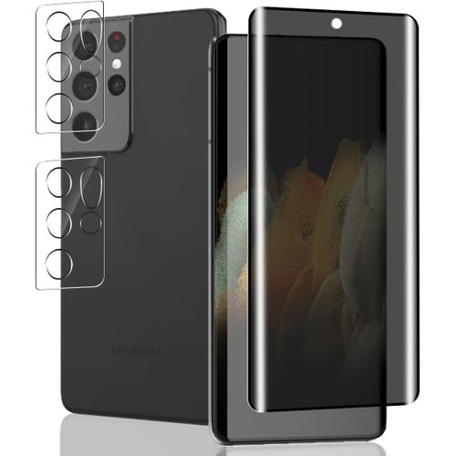 CAUC-1 Pièce Verre Trempé Anti Espion pour Samsung Galaxy S21 Ultra Protection D'écran + 2 Pièces Protecteur Caméra, Dureté 9H/Anti-Spy, Protège Écran pour Galaxy S21 Ultra - Privacy Vitre Trempé