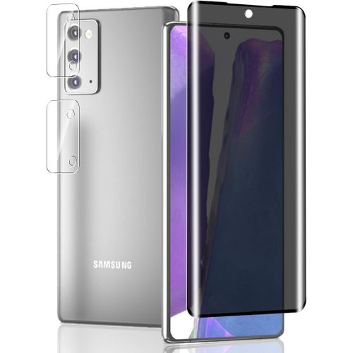 CAUC-1 Pièce Verre Trempé Anti Espion pour Samsung Galaxy Note 20 Protection D'écran + 2 Pièces Protecteur Caméra, Dureté 9H/Anti-Spy, Protège Écran pour Galaxy Note 20 - Privacy Vitre Trempé