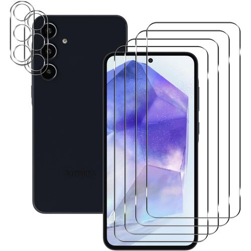 CAUC-Verre trempé Compatible avec Samsung Galaxy A55, 4 Pièces Film Protection écran et 2 Pièces Caméra Arrière Protecteur, 9H Dureté Anti Rayures HD Protecteur D'écran pour Samsung Galaxy A55