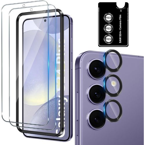 Verre Trempé Pour Samsung Galaxy S24+ / S24 Plus Avec Caméra Arrière Protecteur [2+1 Pcs], Protection Objectif Caméra Individuel Pour Tout Coque¿Dureté 9h Hd Glass Film De Protection D`Écran