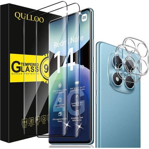 CAUC-Verre Trempé pour Xiaomi Redmi Note 14 Pro 4G, 2 Pièces Protecteur D'écran et 2 Pièces Caméra Arrière Protecteur, 9H Dureté Film Protection Écran HD Clarté Anti Rayures Vitre Protection