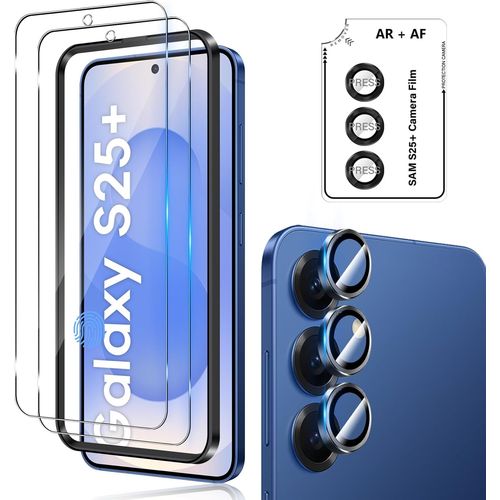 CAUC-Verre Trempé pour Samsung Galaxy S25 Plus 5G avec Caméra Arrière Protecteur [2+1 Pièces], Protection Objectif Caméra Individuel pour Tout CoqueDureté 9H HD Glass Film de Protection d`écran