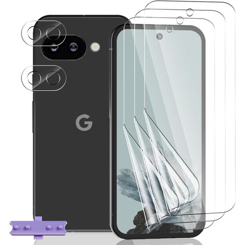 CAUC-3 Pièces Protection D'écran Flexible pour Google Pixel 9A + 2 Pièces Verre Trempé Protecteur Caméra, HD/Anti-Rayures, Protection Écran pour Google Pixel 9A - Souple TPU Film