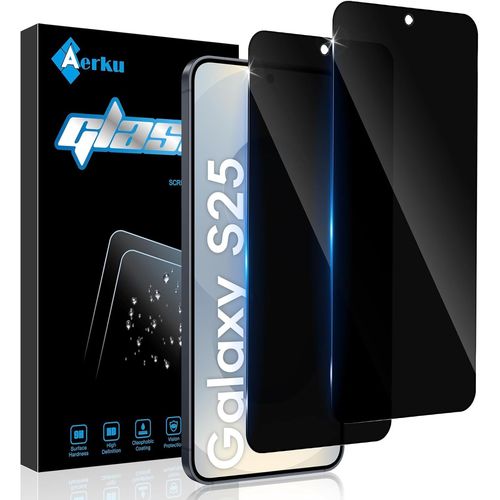 CAUC-2 Pièces Verre Trempé Anti-Espion Couverture Complète pour Samsung Galaxy S25 5G, Dureté 9H Film Protection écran de Confidentialité, Anti-Trace Anti-Spy Privacy Protecteur