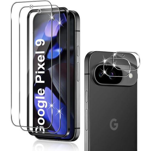Compatible Google Pixel 9 - Lot 2 Films Écran Verre Trempé + 2 Protections Caméra, Dureté 9h, Hd 99% Transparence, Anti-Rayures, Anti-Empreintes, Sans Bulles, Installation Facile