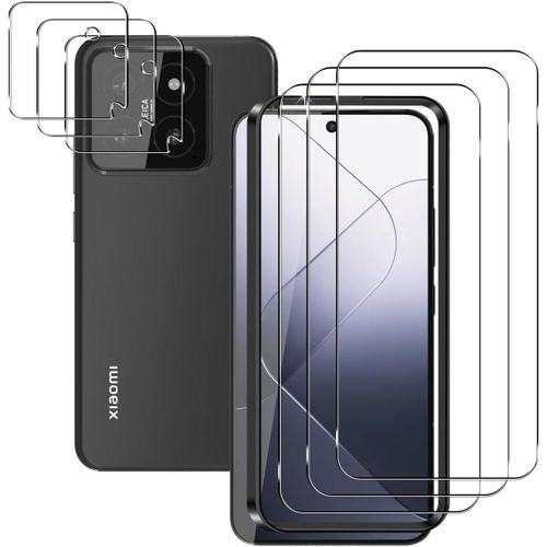 Cauc-Verre Trempé Compatible Avec Xiaomi 14, 3 Pièces Film Protection Écran Et 3 Pièces Caméra Arrière Protecteur, 9h Dureté Anti Rayures Hd Protecteur D'écran Pour Xiaomi 14