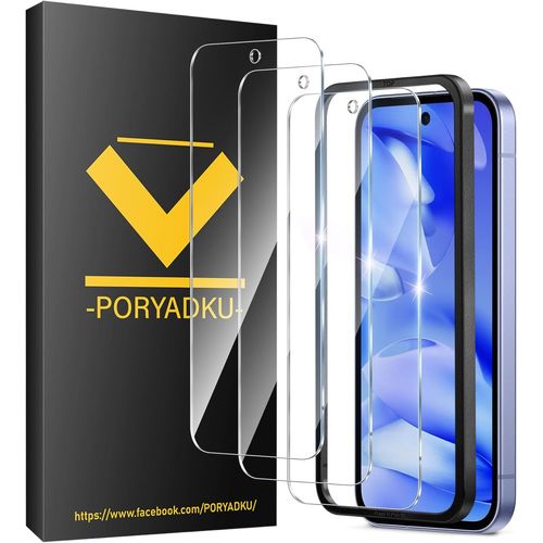 CAUC-3 Pièces Verre Trempé Pour Google Pixel 9a, et 1 Cadre d'Installation, Déverrouillage par empreinte digitale, Dureté 9H, Anti-Rayures, Sans Bulles, 3D-Coverage, HD Verre